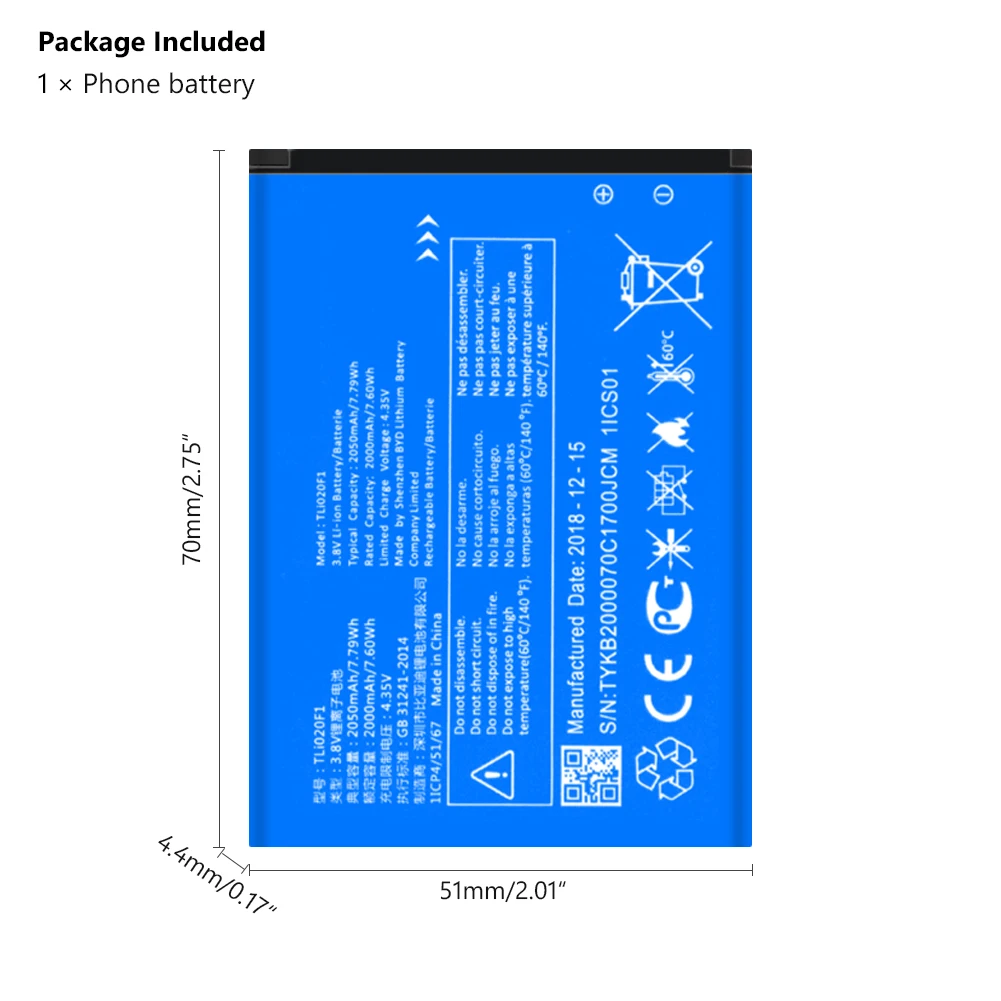 Аккумулятор TLi020F1 2050 мАч для TCL J726T Alcatel One Touch Pop 2 5042D OT 7040D перезаряжаемые литиевые