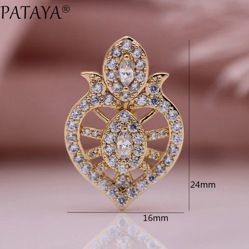 PATAYA New Wedding Luxury Hollow Dangle Earrings 585 Rose Gold Horse Eye White Natural Zircon Women Lovely Cute Fashion Jewelry | Украшения