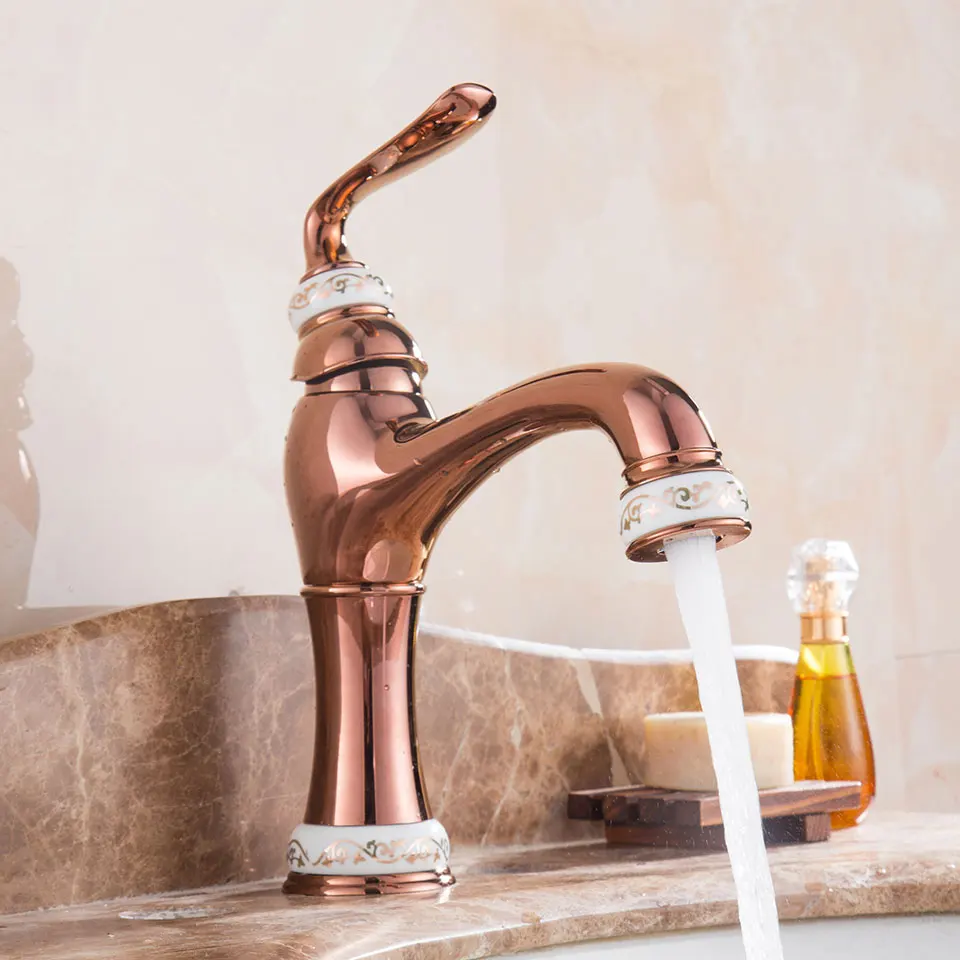Розовое золото вакуумный покрытие кран jade смеситель холодной и горячей Кухня