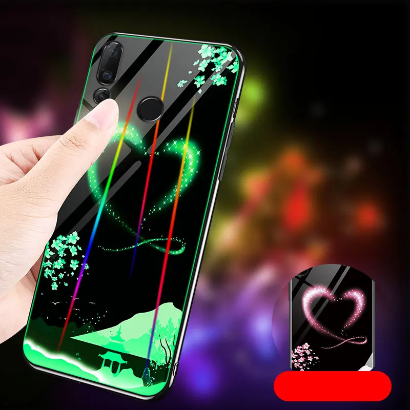 Luminous Tempered Glass Cases For Huawei Nova 4 P30 Pro P20 Lite Honor 10 10i 9i 8X Max 9S Back Cover Soft Silicone Shell |