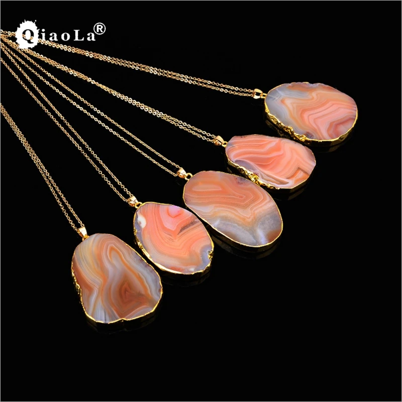 1 Шт. Позолоченные Цепи Ожерелье Красочные Бразильский Агат Нерегулярные Кварц