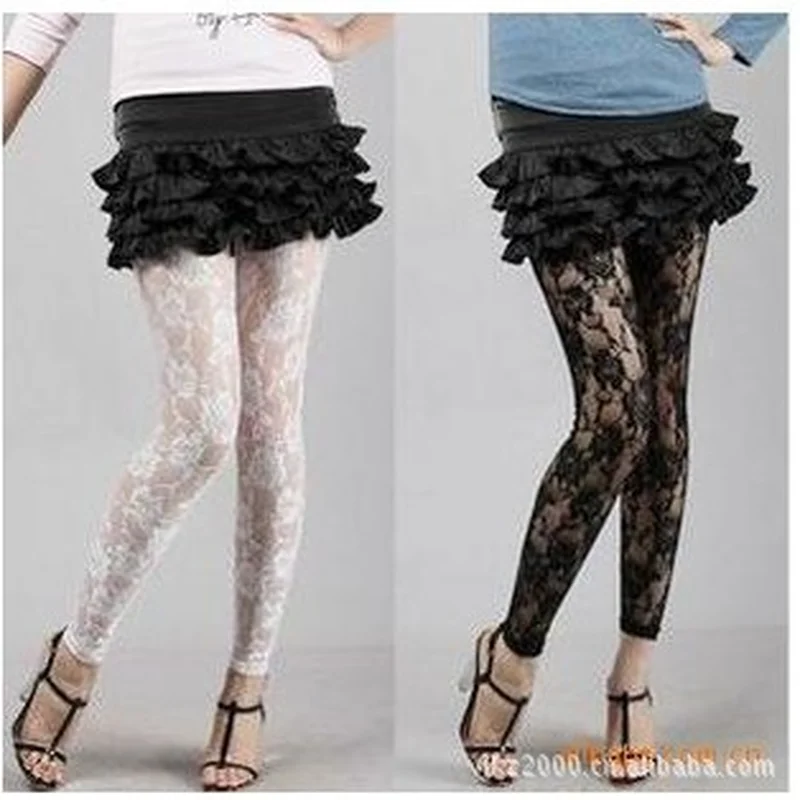 Модные черные кружевные леггинсы пикантные женские облегающие эластичные