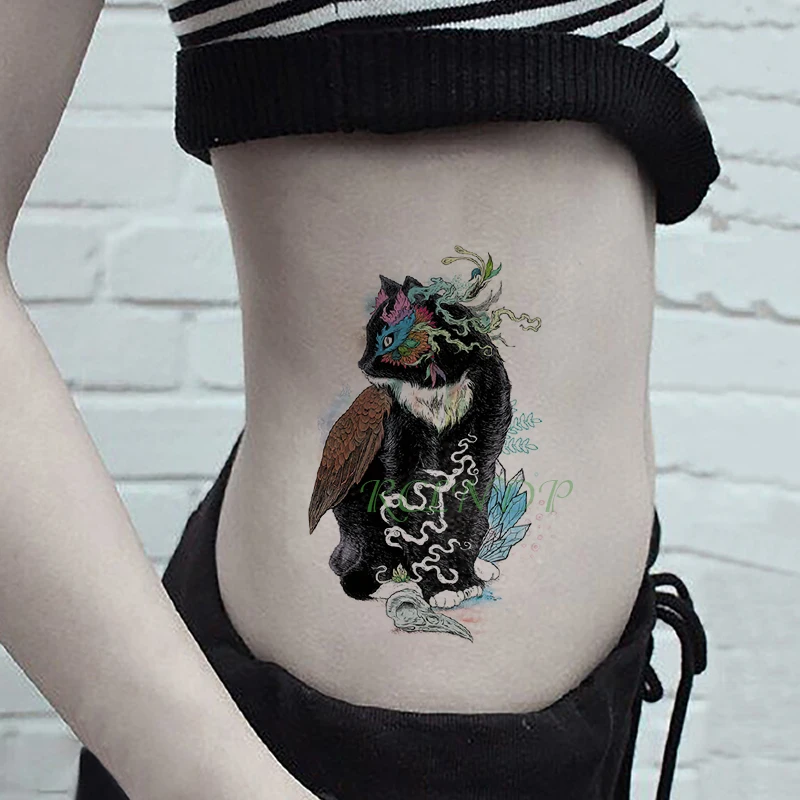 

Waterproof Temporary Tattoo Sticker Cat Owl fake tatto flash tatoo tatouage temporaire big size body art for women girl men