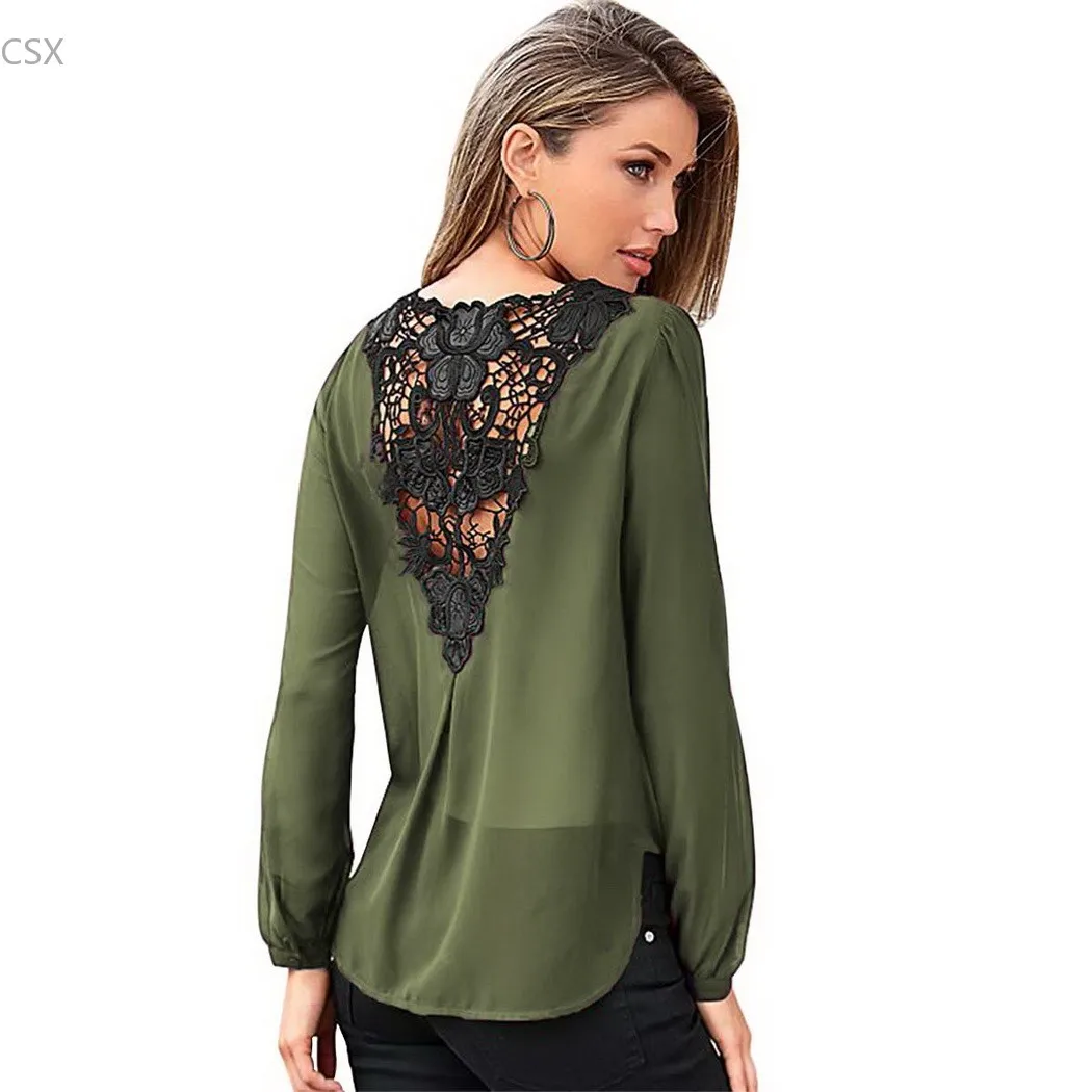 Женская шифоновая блузка с V образным вырезом и цветочным кружевом|shirt elegant|shirt