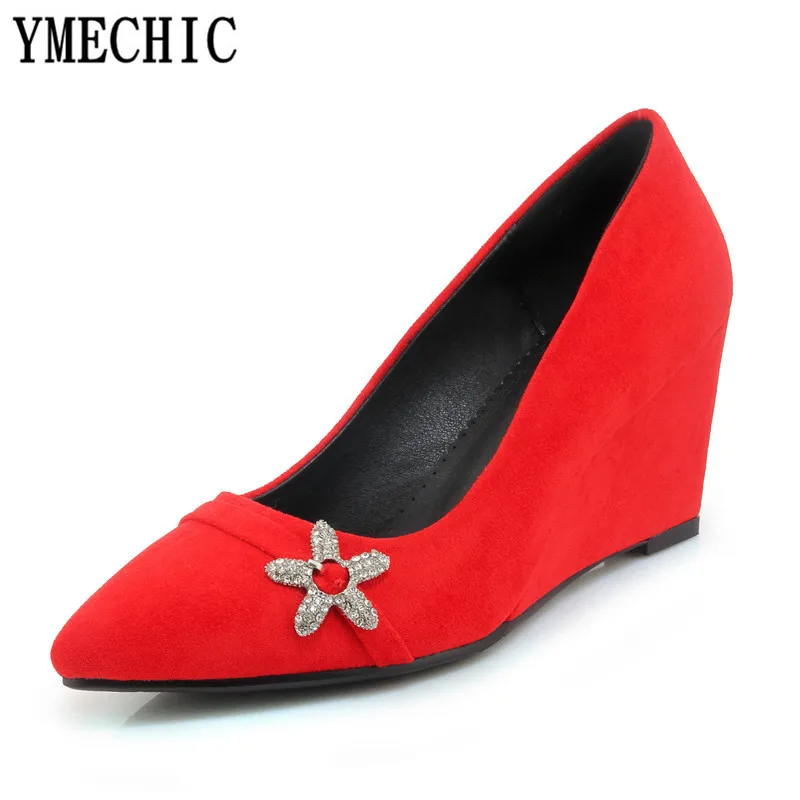 YMECHIC/2018 модные женские туфли на танкетке Свадебные высоком каблуке Вечерние