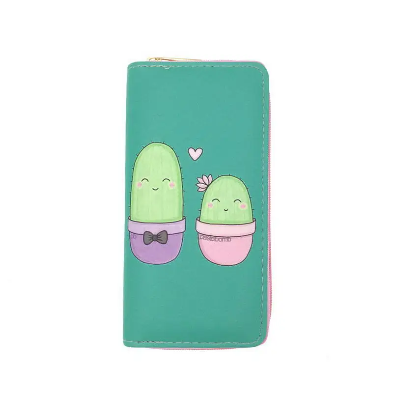 KANDRA Summer Cactus Plant Printing Women Long Wallet Fashion PU Leather Coin Purse Phone Case Ladies Card Holder Clutch Bag