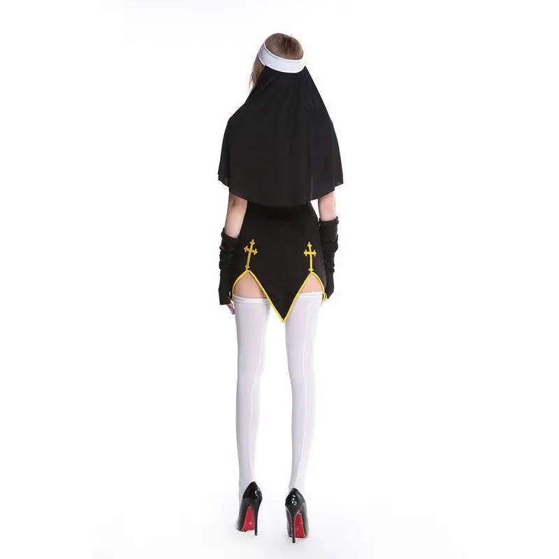 

New Music Legs Bad Habit Nun Costume Halloween Cosplay With Headress Hand sleeve Stockings