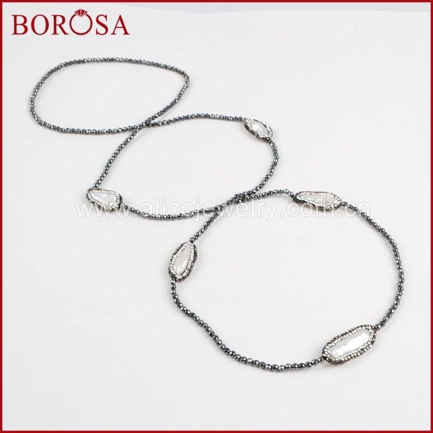 

BOROSA 37 ''ручной работы Друза жемчуг ожерелья горный хрусталь паве Природный свободной формы жемчуг с 3 мм бусы ожерелье JAB577