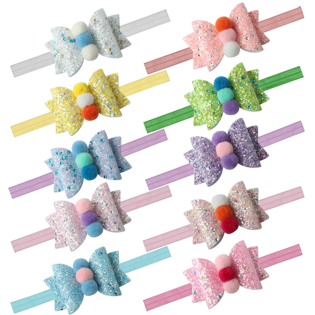 10 шт./компл. детские повязки на голову для девочек повязка с бантом блестящими