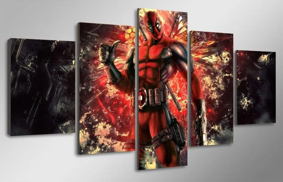 5 панелей настенное искусство маска Дэдпула пистолет автоматическая живопись