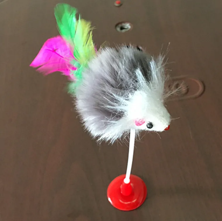 Смешные Pet Cat игрушки перо поддельная мышь игрушка на присосках играя сиденья