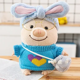 Blue rabbit ears pig 25 см модная плюшевая игрушка-копилка, трансформируемые свиньи, милые мягкие игрушки, кукла, уши кролика, очки, шапка, Детский Рождественский подарок - Цвет: Blue rabbit ears pig