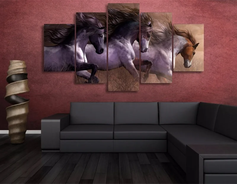 5 шт. Картина на холсте с изображением животных Настенная картина лошадь печать