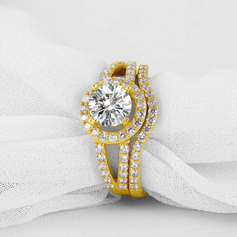 AINUOSHI 14 K массивная, желтая, Золотая женские обручальные кольца, набор 1 ct, круглая имитация бриллианта, Halo "anillos Bijoux" Femme, обручальное кольцо