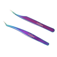 2 piecesset rainbow eyelahs extension tweezer colorful volume lashes tweezers anti static curvedbent curler make up tools
