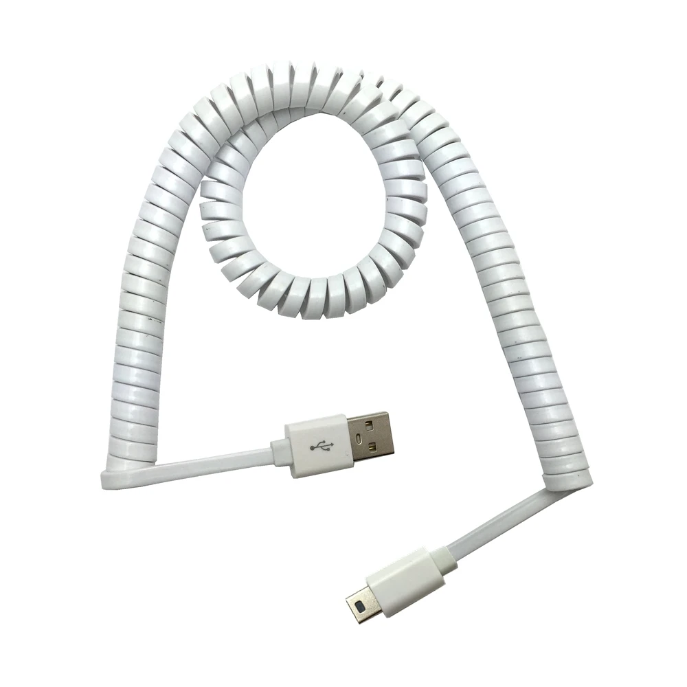 Плоский кабель USB 2 0 Male to Mini 5 Pin Spring Coiled Data Sync Charger Power Cable 2m/200cm | Компьютеры и офис