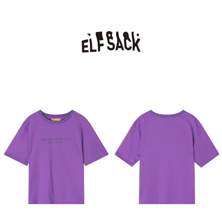 ELFSACK, новинка, стильные женские комплекты, Catton, повседневный женский костюм из двух частей, с круглым вырезом, с буквенным принтом, футболка и выше колена, женские юбки