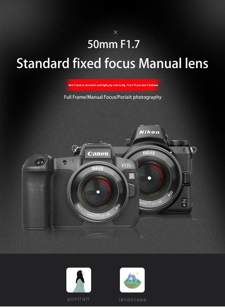 Meike 50 мм F1.7 ручная фокусировка объектива для sony E-mount полная Рамка беззеркальная камера A7II A7RIII для Canon RF Fuji Fujifilm Nikon Z