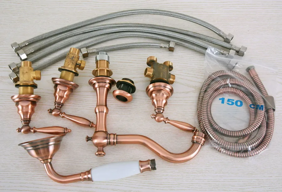 Смеситель для ванны с 5 отверстиями античный кран из красной меди и латуни ручной