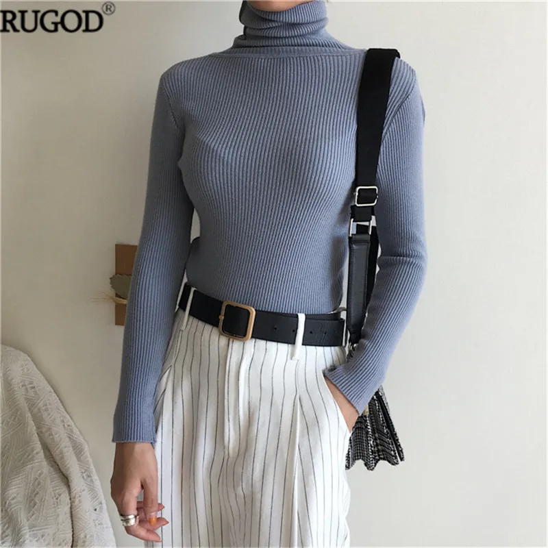 

RUGOD Solid Turtleneck Elegant Sweater Women Long Sleeve Knitted Slim Pullover Female Hot Sale Autumn Winter Sweater Befree Tops