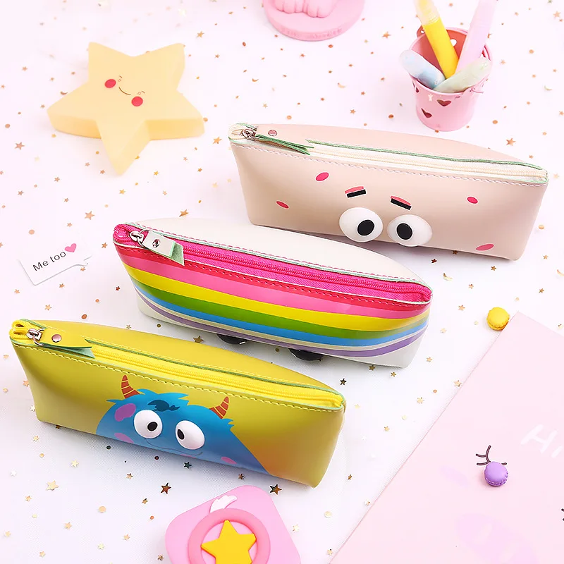 

PU Leather Waterproof Pencil Bag Funny Cartoon Animal Eyes Pencil Case 8pcs/lot