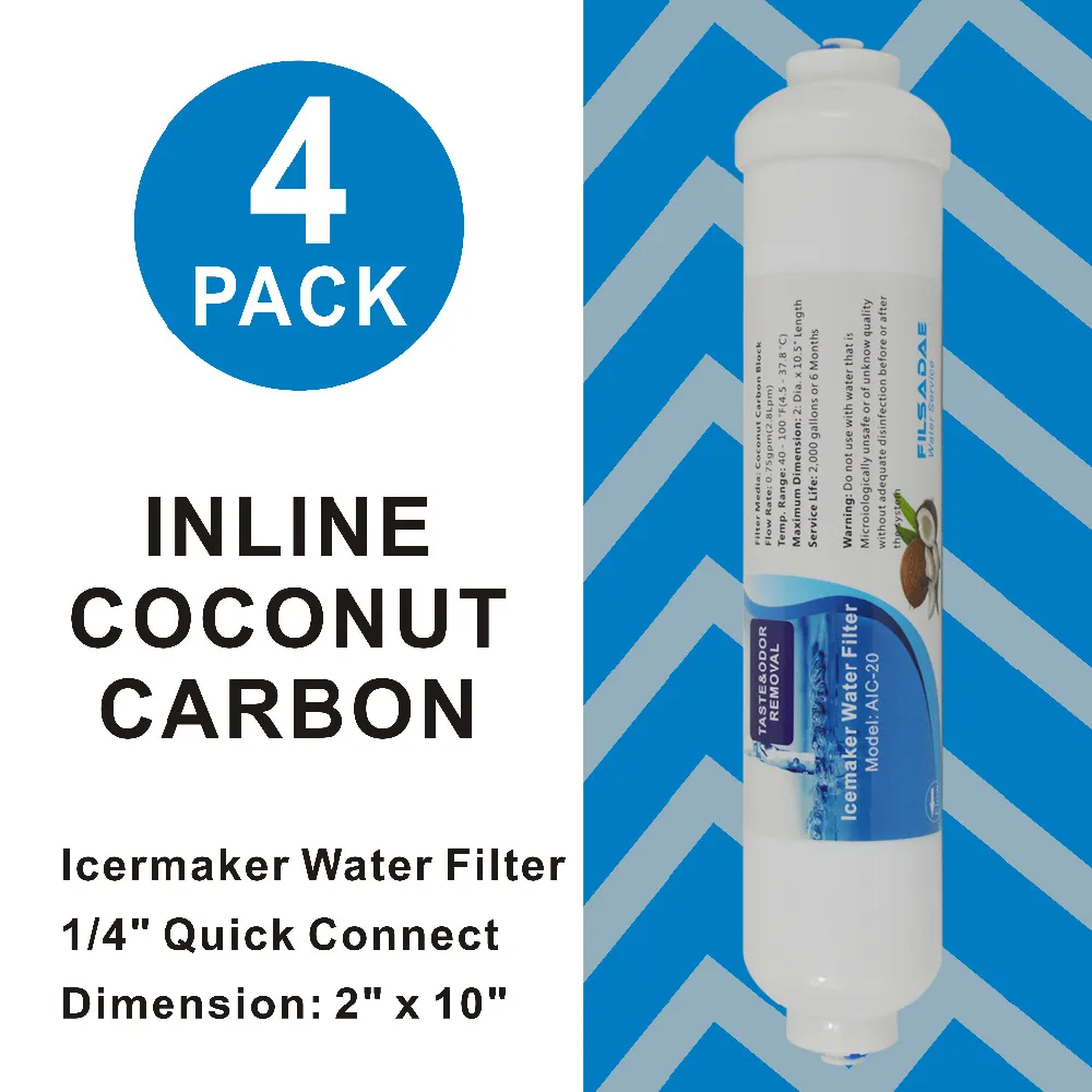 4 шт 10-дюймовые встроенные кокосовые угольные фильтры Icemaker и холодильник RO