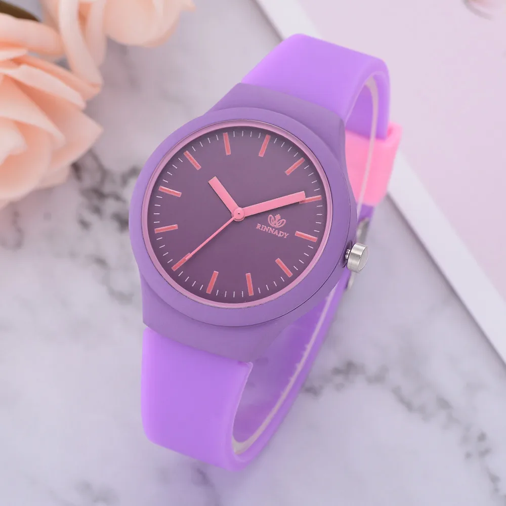 Purple Модные женские часы силиконовые роскошные часы женские повседневные женские кварцевые наручные часы reloj mujer zegarek damski - Color: Purple