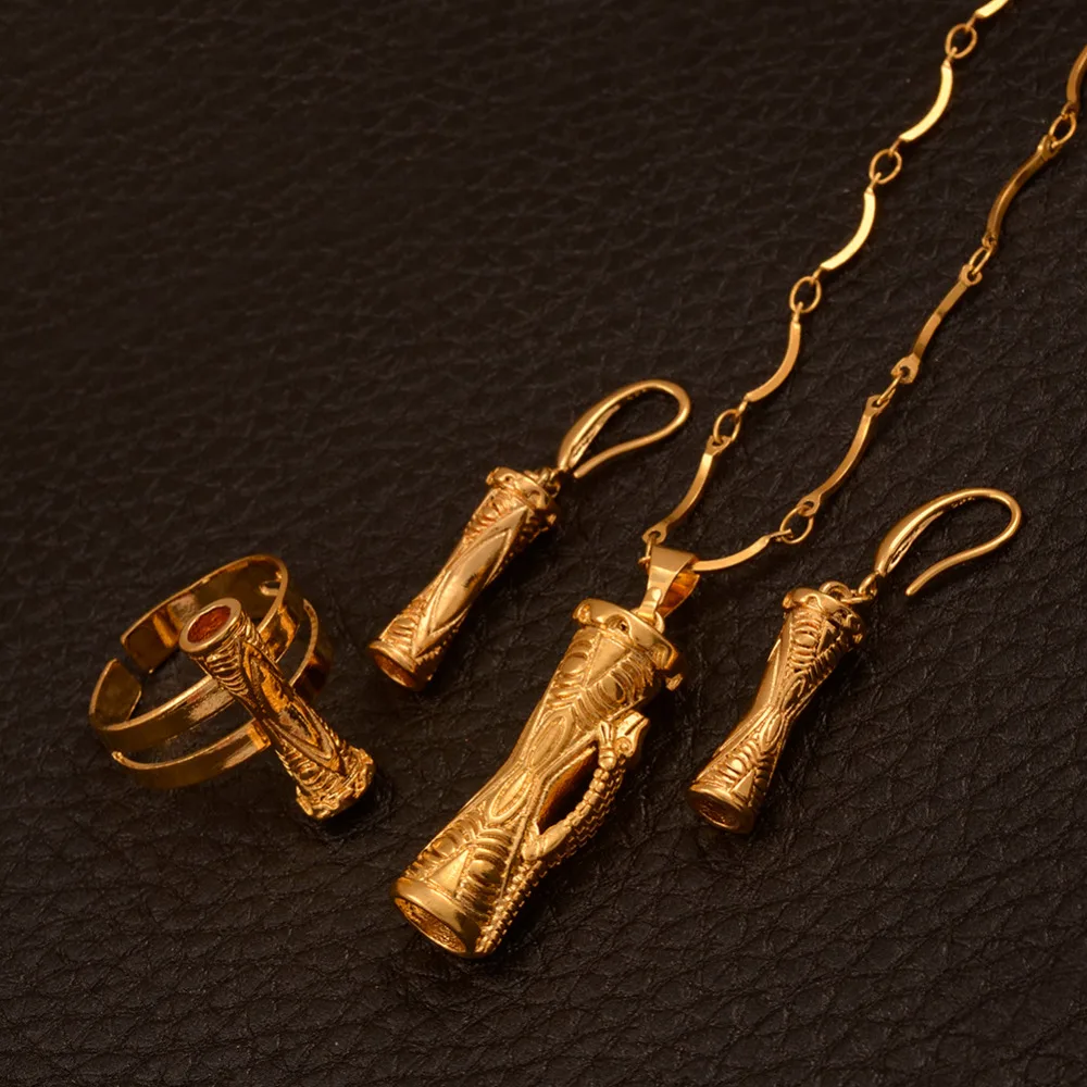 Traditional Papua New Guinea Drum Pendant Necklaces Earrings Ring PNG Style Kundu Jewellery sets Gifts #J0161 | Украшения и