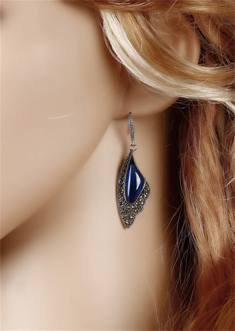 BESTLYBUY Настоящее серебро 925 пробы красный/синий корунд камень серьги S925 тайские
