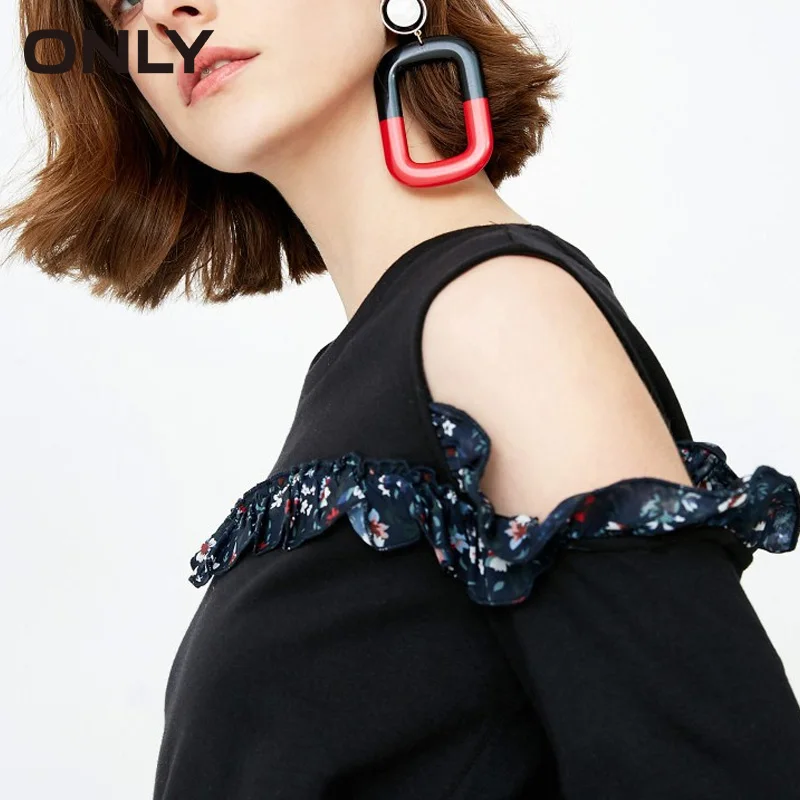 Только женщины выдалбливают плечо чистый цвет с оборками свободная футболка |