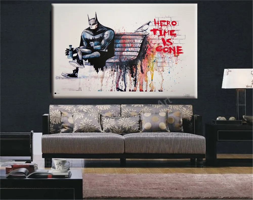 Banksy Hero Time is Gone холст настенный домашний большой, абстрактный, картина маслом без рамы, настенные картины для гостиной