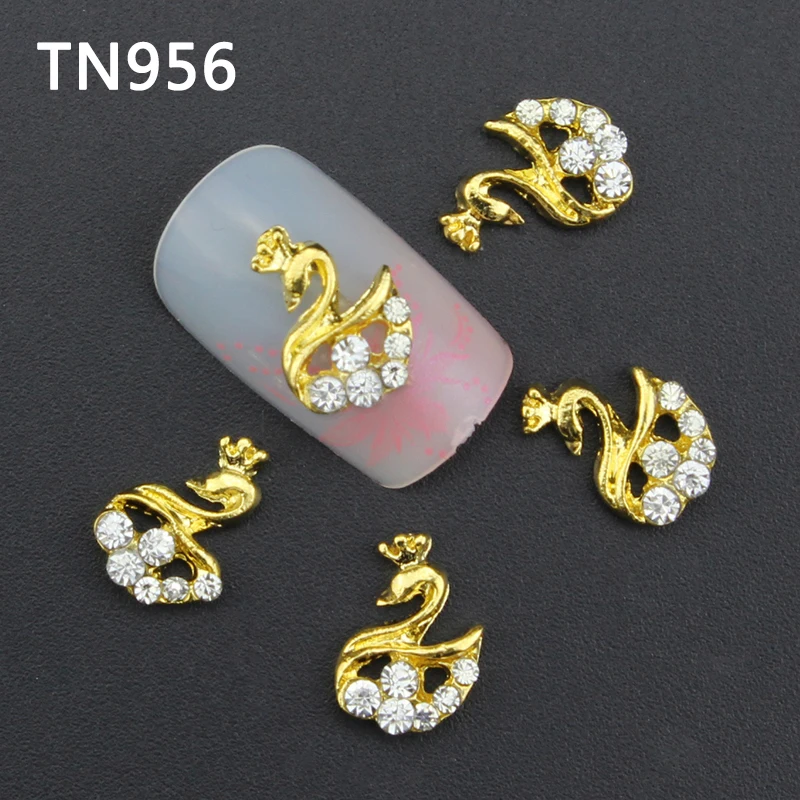 10 шт Блестящий Лебедь Стразы 3d украшения для ногтей сплав наклейки