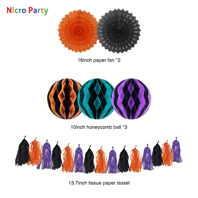 Nicro 20 шт./компл. Хэллоуин 2020 оранжевый черный сотовый шар тканевая кисточка набор