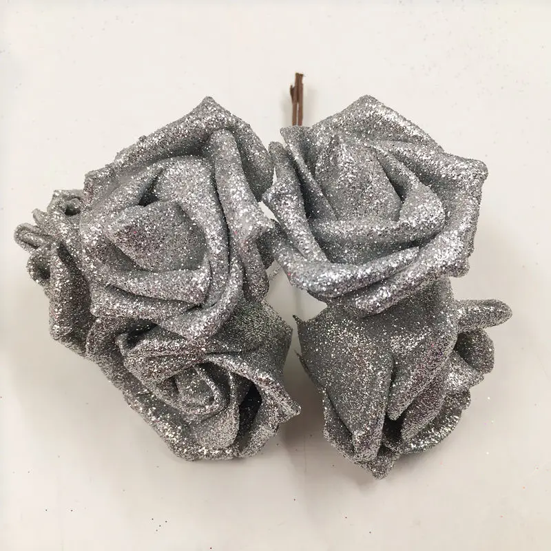 silver HINDJEF 5 шт./(6 см) искусственный золотой пузырь букеты розы питания Свадебные украшения DIY красный wreath collage искусственные цветы - Цвет: silver