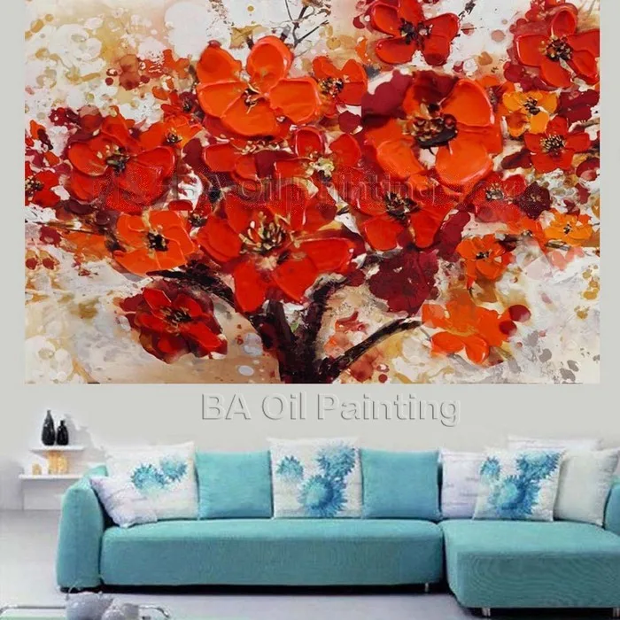 Ручная Краска ed Современный абстрактный декоративный красный цветок Масляная на