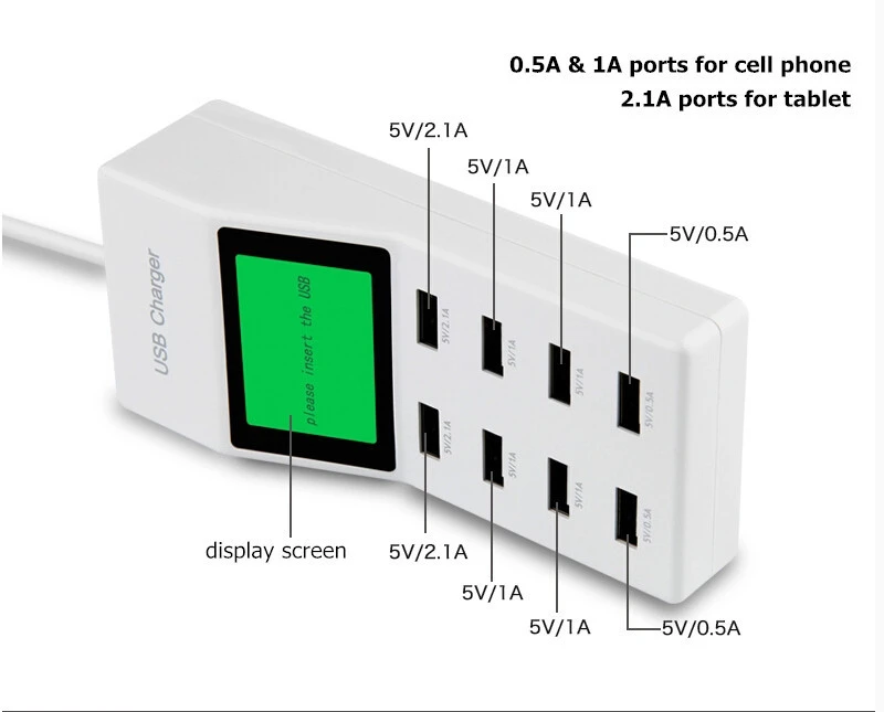 Великобритания Многофункциональный ЕС США 8 портов Usb зарядное устройство с ЖК