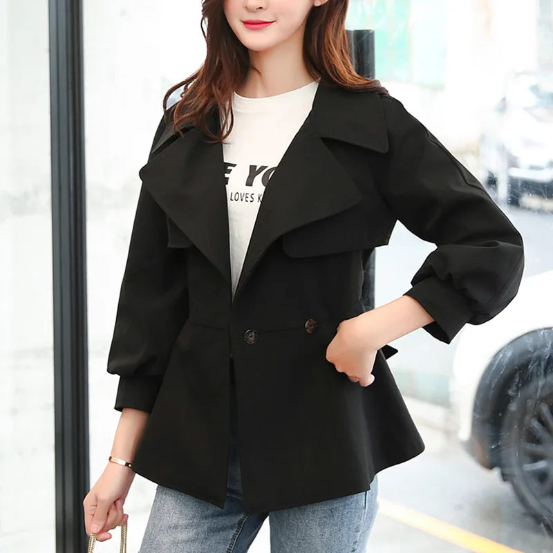 

spring autumn new women 2XL short paragraph versatile Windbreaker coat lacing slim slimming Double-breasted Nine points sleevey9