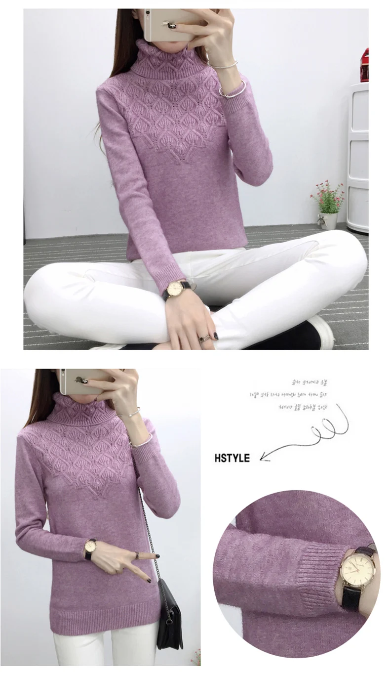 OHCLOTHING свитера и пуловеры для женщин осень зима однотонная трикотажная водолазка женская Повседневная Эластичная Свободная куртка Femme