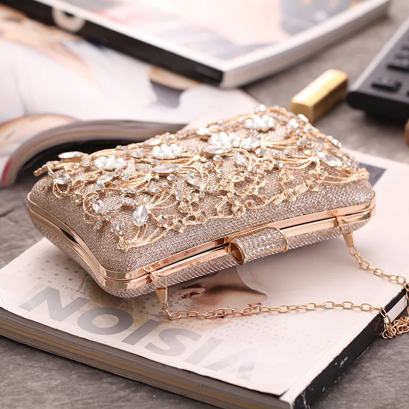 Women Handbags Party Chains Bag Designer Hollow Out Diamond Floral Evening Clutch Purse Dress Day Clutches Schoudertas Dames | Багаж и