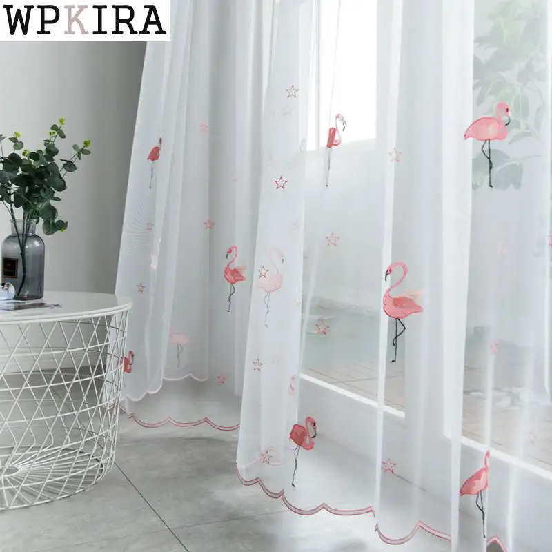 

Luxury Embroidered Swan Tulle Green Curtains For Living Room White Embroidery Curtains With Bottom Lace 238&C