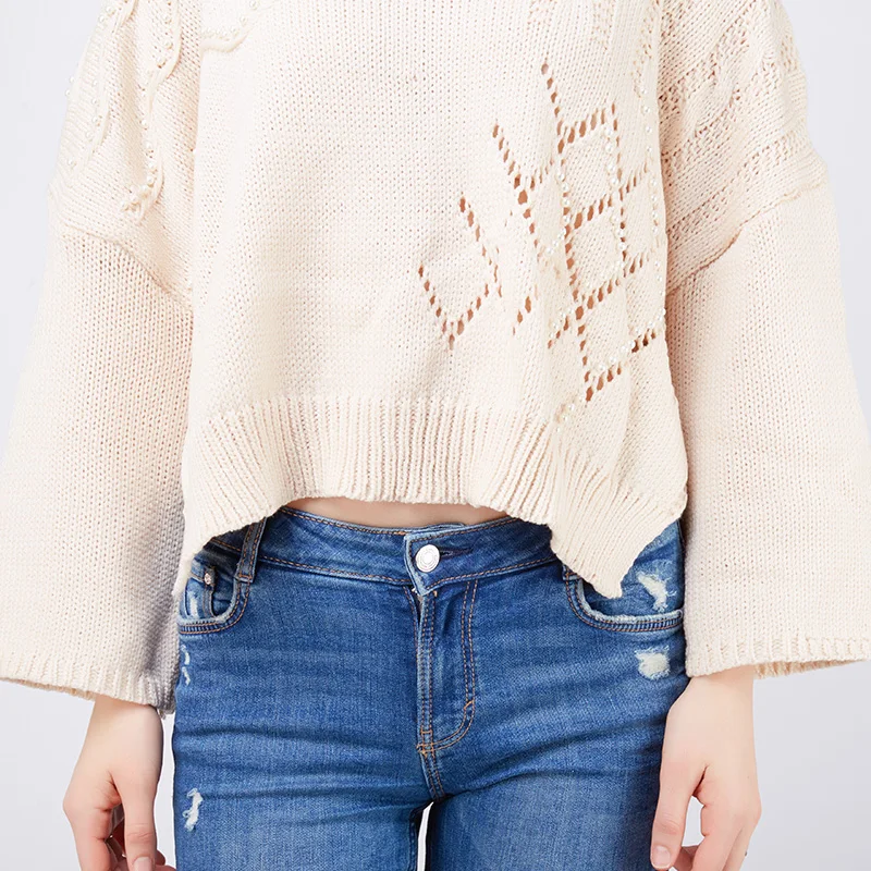 Cashmere Sweater Jumper Casual Light Beige Pullover Warm Hollow Geometric Pattern Soft Comfortable CoCo Fun | Женская одежда