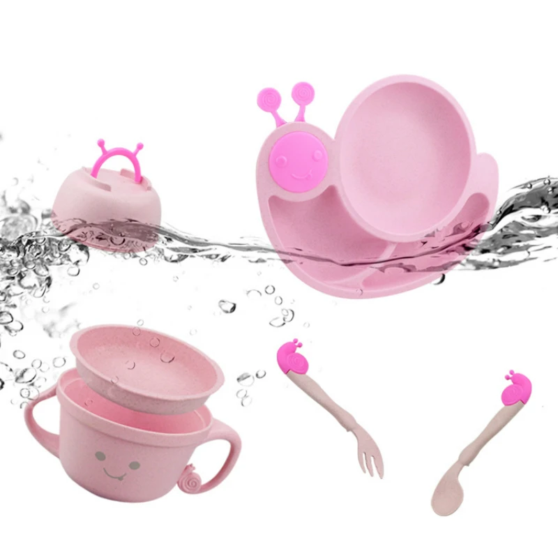 6pcs Children's Tableware Set Wheat Straw Food Feeding Dinnerware Cute Baby Dishes Kids Plate Training Spoon Fork Prato Infantil | Мать и