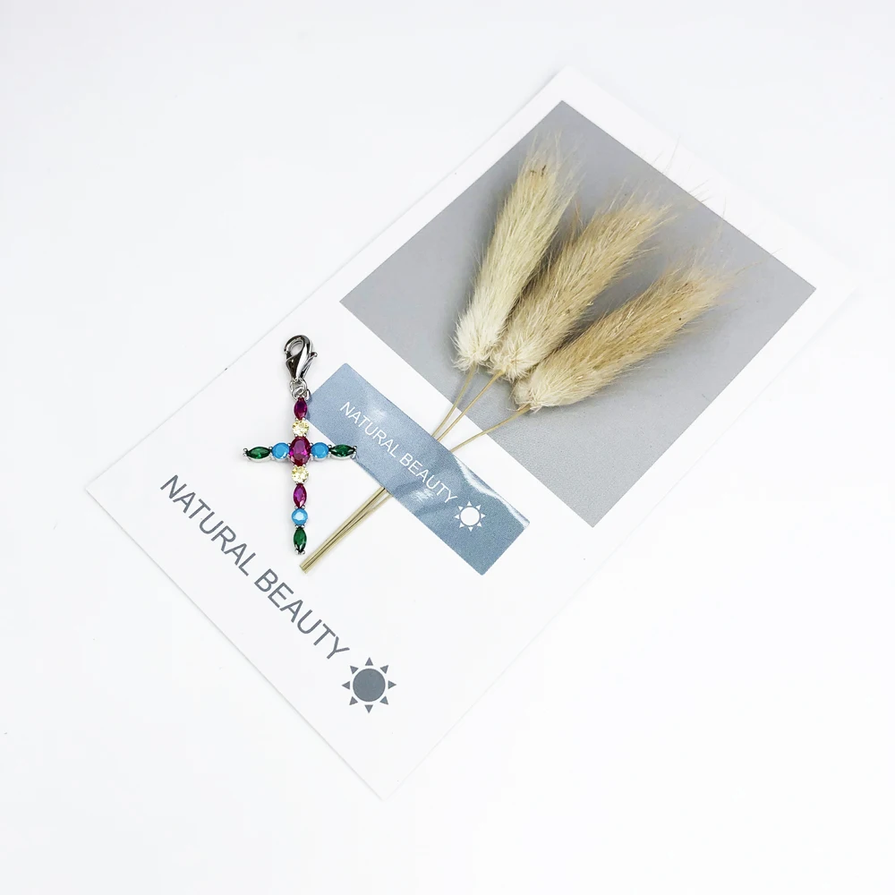 

Colorful Cross Charm Pendant,2019 Fashion Jewelry 925 Sterling Silver Trendy Bohemia Gift For Women Girls Fit Bracelet Necklace