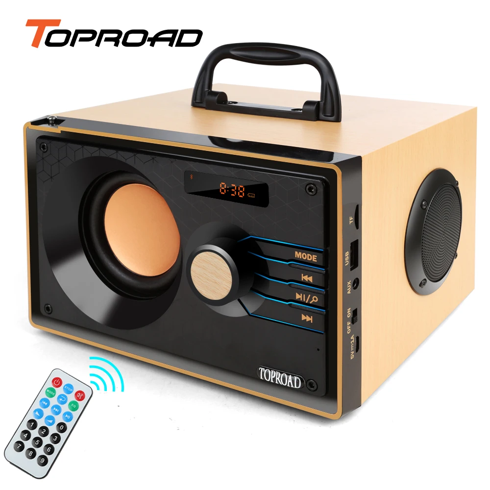 TOPROAD bluetooth-динамик на рабочий стол портативный открытый ручной пульт дистанционного управления деревянные колонки беспроводной стерео сабвуфер громкий динамик