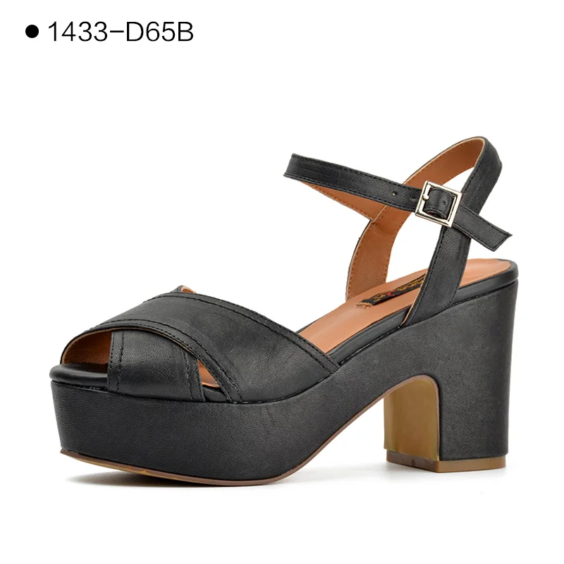 1433-D65B Black Donna-in/распродажа; летние женские босоножки на танкетке; обувь с открытым носком; женские босоножки из натуральной кожи на высоком каблуке - Цвет: 1433-D65B Black