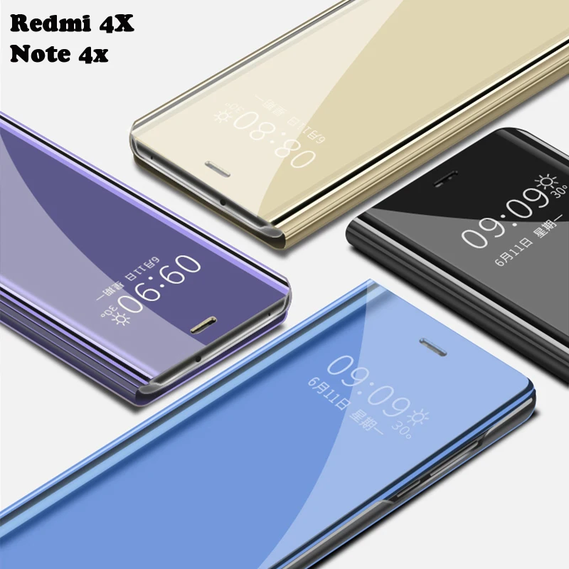 Откидной зеркальный чехол для смартфона Xiaomi Redmi Note 4X4 X Note4X Жесткий кожаный