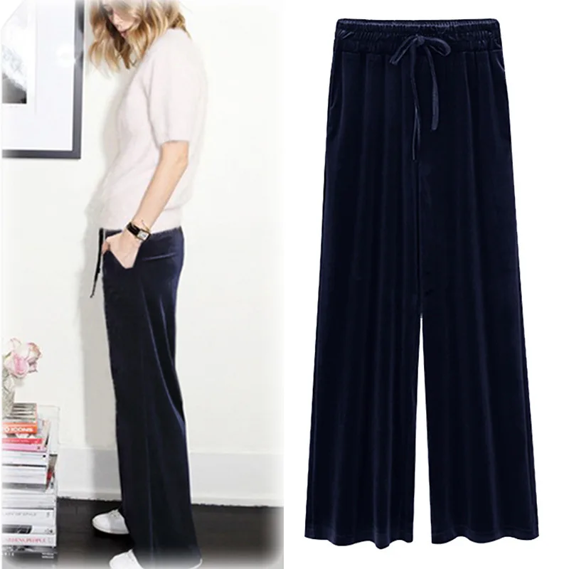 Брюки женские вельветовые с высокой талией длинные штаны широкими штанинами и