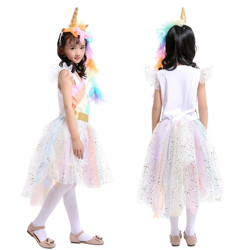 Girls Unicorn Dress Princess Birthday Party Tutu Children Kids Christmas Costume Rainbow Ball Gown Cartoon | Детская одежда и