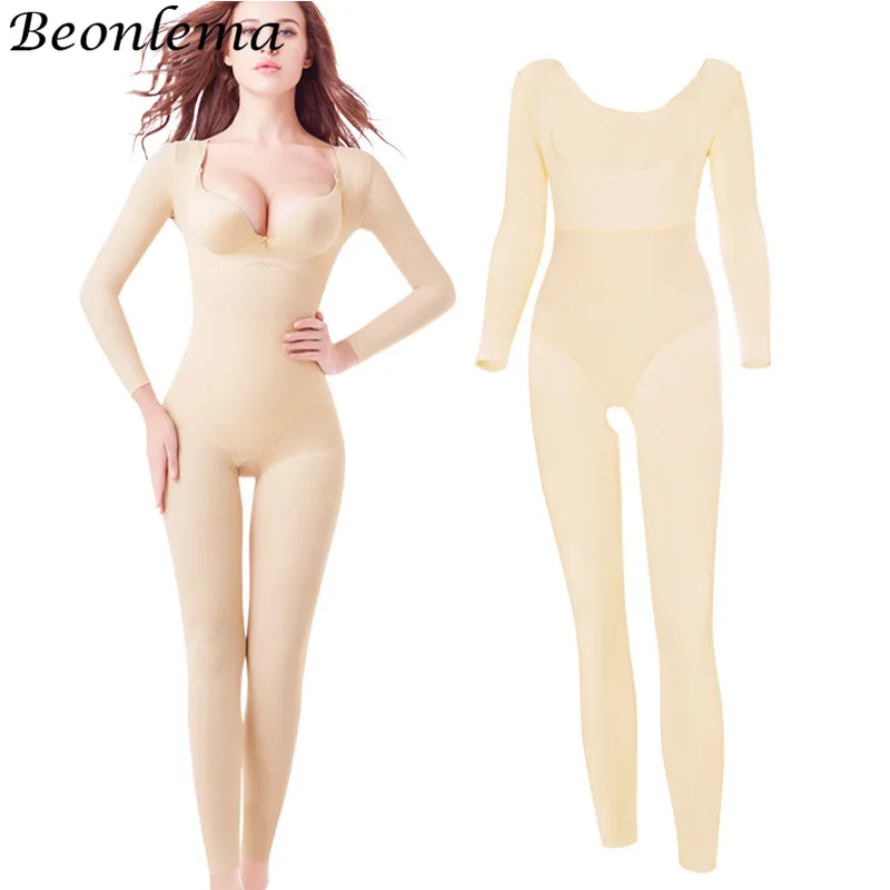 Nude Beonlema боди для коррекции фигуры, бесшовное боди для похудения, Корректирующее белье с длинным рукавом, эластичное Корректирующее белье для женщин, моделирующее S-2XL для живота - Цвет: Nude