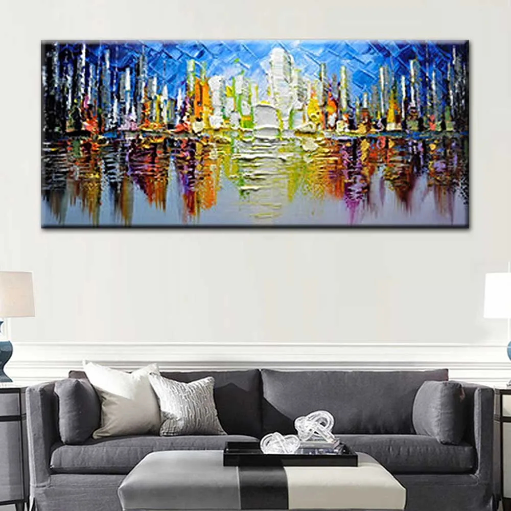 

Large Hand Painted Modern Abstract Landscape Thick Impasto Oil Painting on Canvas Living Room Wall Picture Painting Home Decor